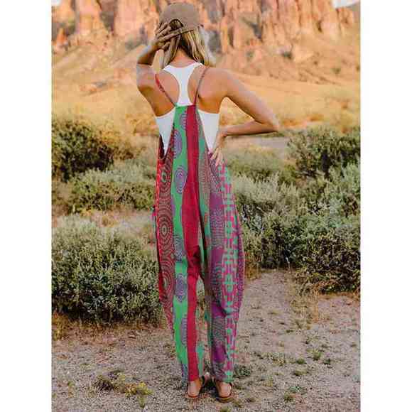Full Size Printed V-Neck Sleeveless Jumpsuit - Picture 15 of 15